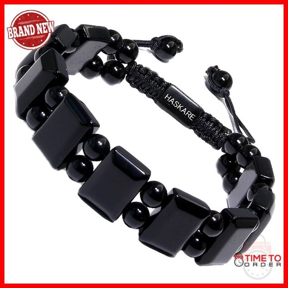 Other - Men's Black Obsidian Beaded Bracelet Adjustable Drawstring Cord 8.2"